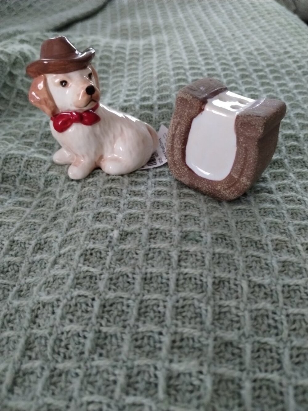 Salt & pepper shaker set- Cowboy dog and horseshoe